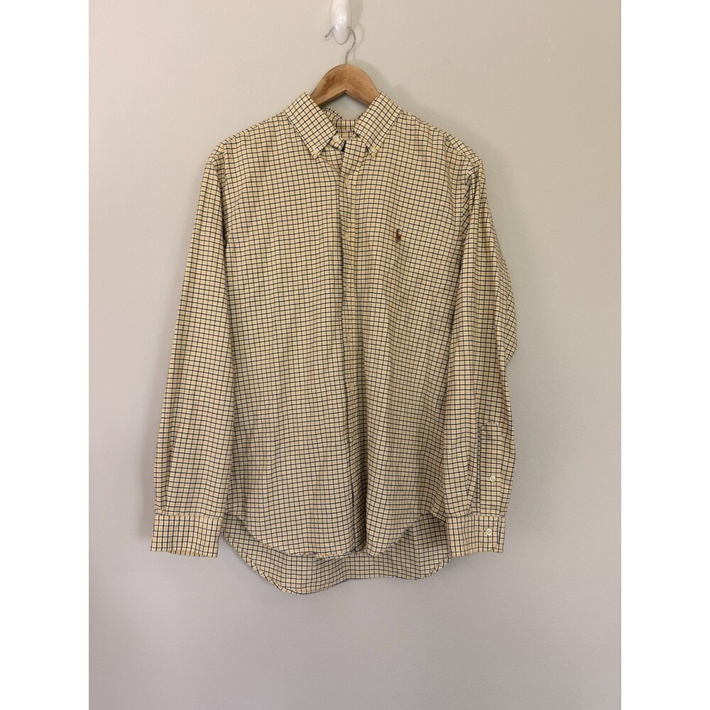 Ralph Lauren Men's Long Sleeve Plaid Yellow Blue Button-Down Long Sleeve Men’s M